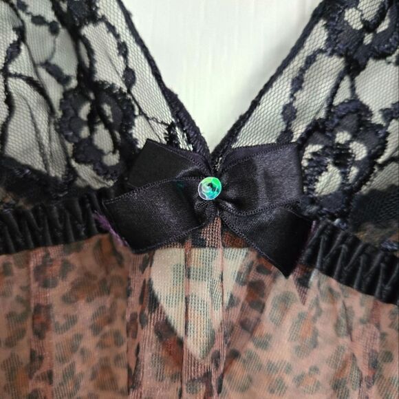EC FREDRICKS OF HOLLYWOOD SHEER  LACE AND ANIMAL PRINT BABYDOLL NIGHTIE SLIP SZL - Picture 3 of 7